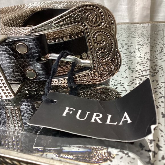 NWT Furla Rhinestone & Chain mesh belt main image 5